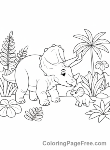 Triceratops coloring page - Parent Baby Triceratops