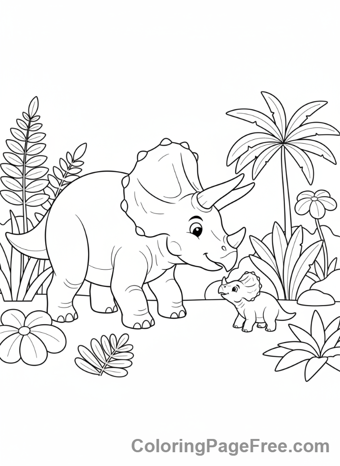 Triceratops coloring page - Parent Baby Triceratops