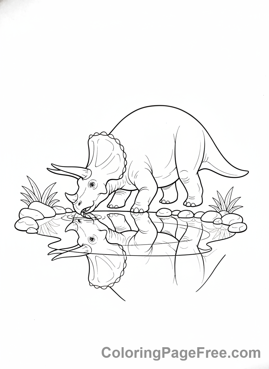 Triceratops coloring page - Triceratops drinking water