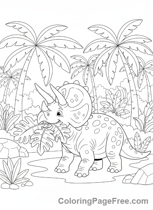 Triceratops coloring page - Triceratops eating leaves
