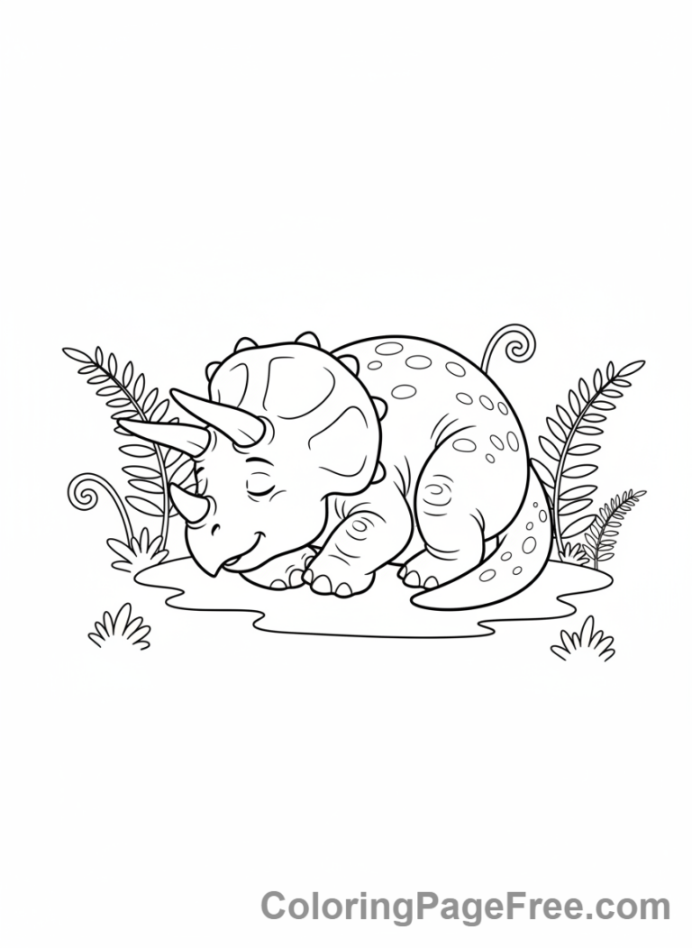 Triceratops coloring page - Triceratops sleeping peacefully