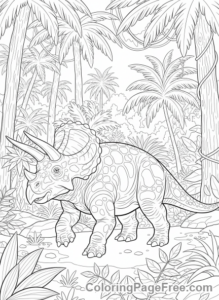 Triceratops coloring page - Triceratops walking jungle