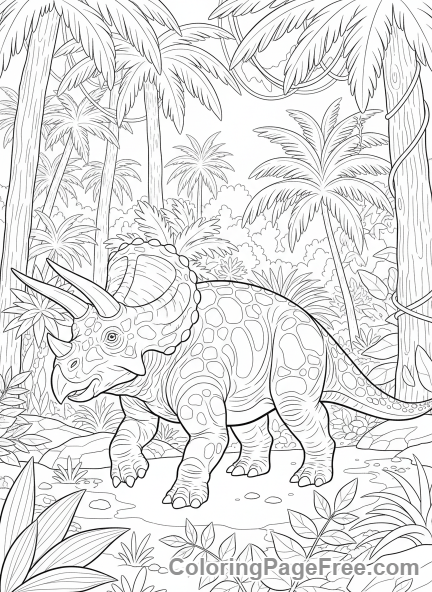 Triceratops coloring page - Triceratops walking jungle