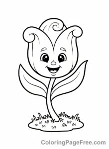 Tulip coloring page - Cartoon tulip smiling