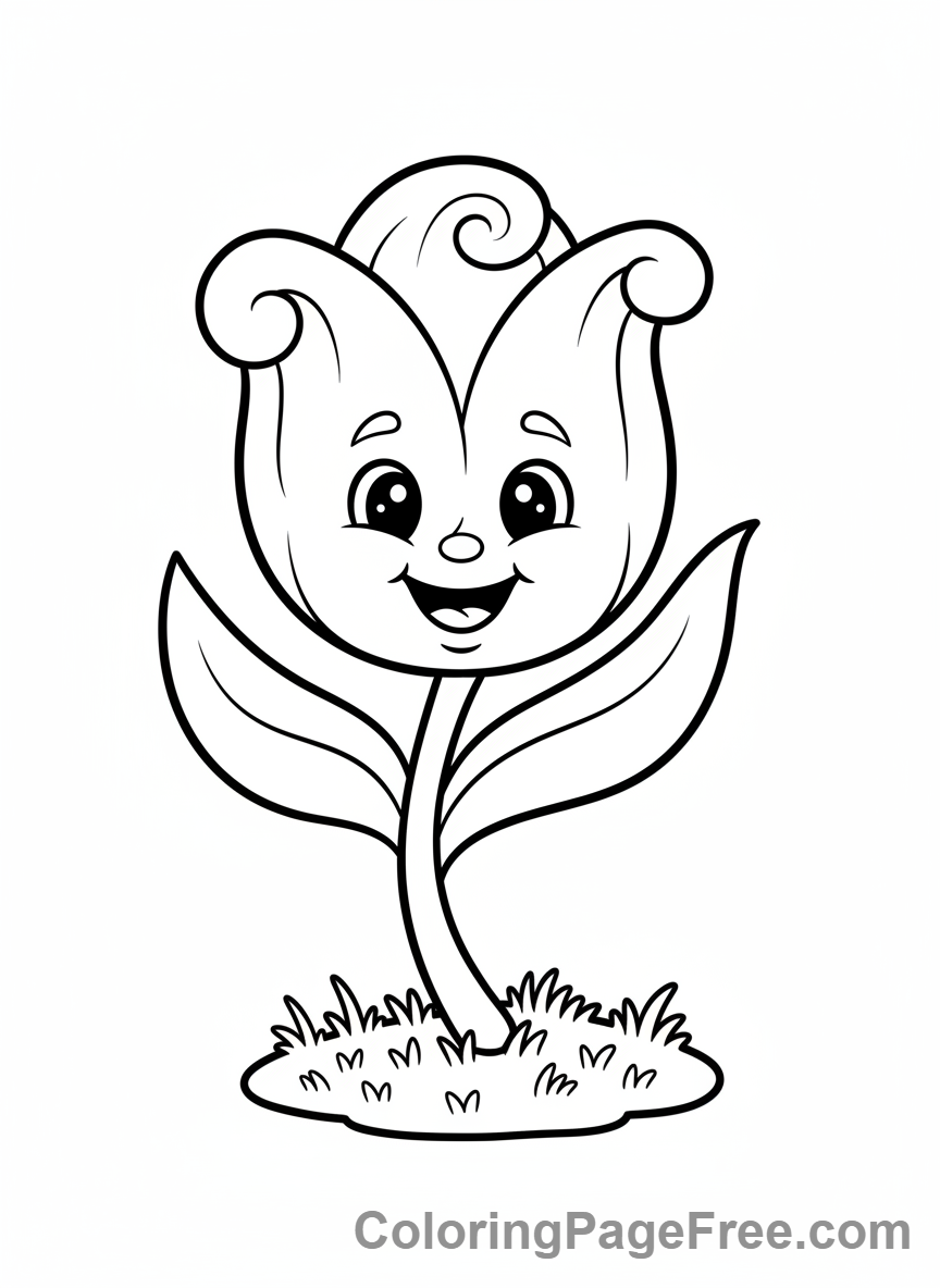 Tulip coloring page - Cartoon tulip smiling