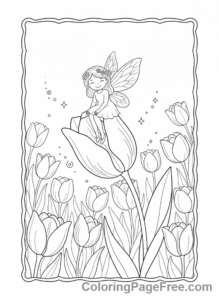 Tulip coloring page - Fairy among tulips