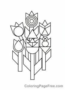 Tulip coloring page - Geometric tulip patterns