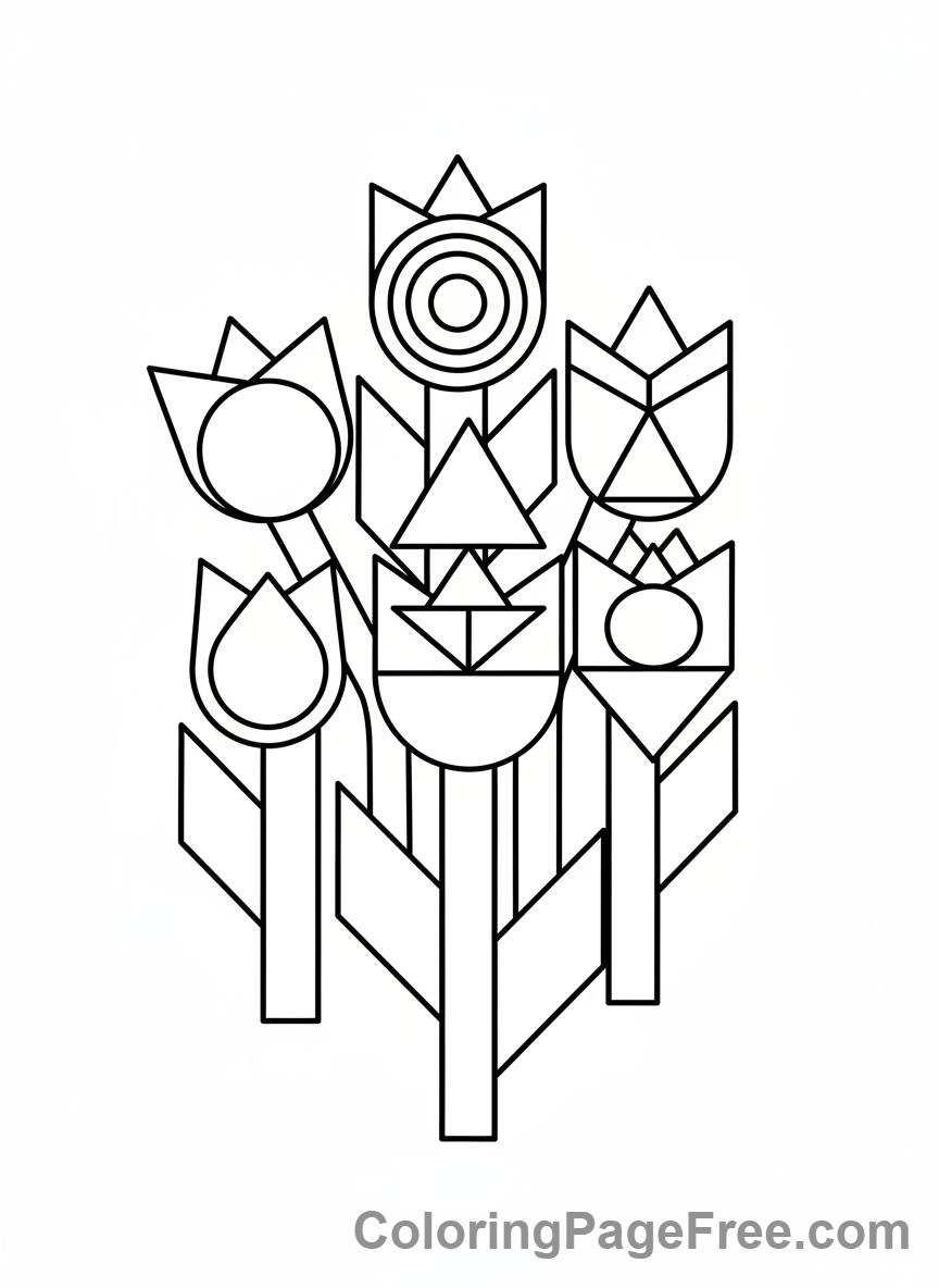 Tulip coloring page - Geometric tulip patterns