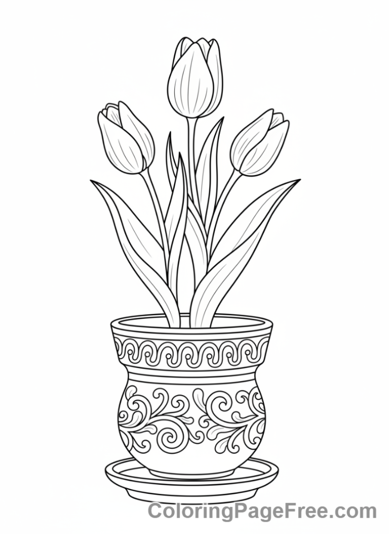 Tulip coloring page - Tulip in pot