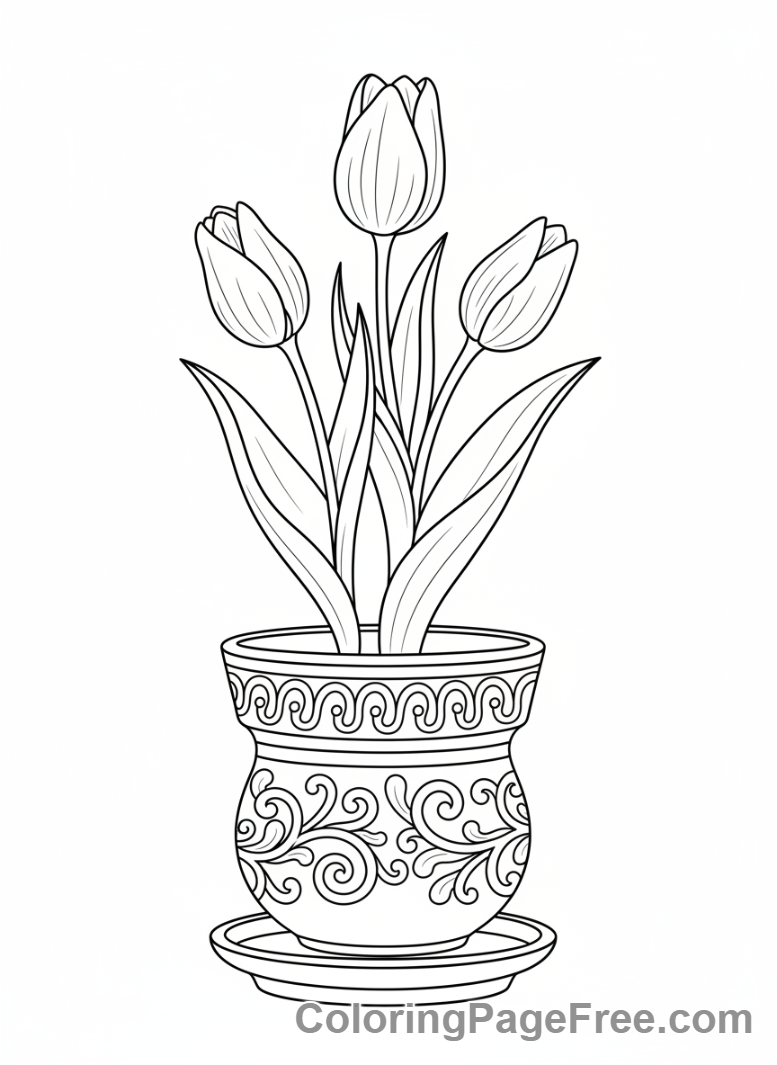 Tulip coloring page - Tulip in pot