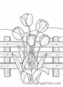 Tulip coloring page - Tulips fence background