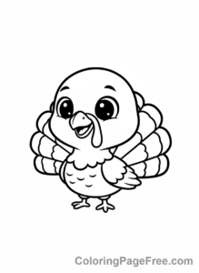Turkey coloring page - Chibi turkey smiling