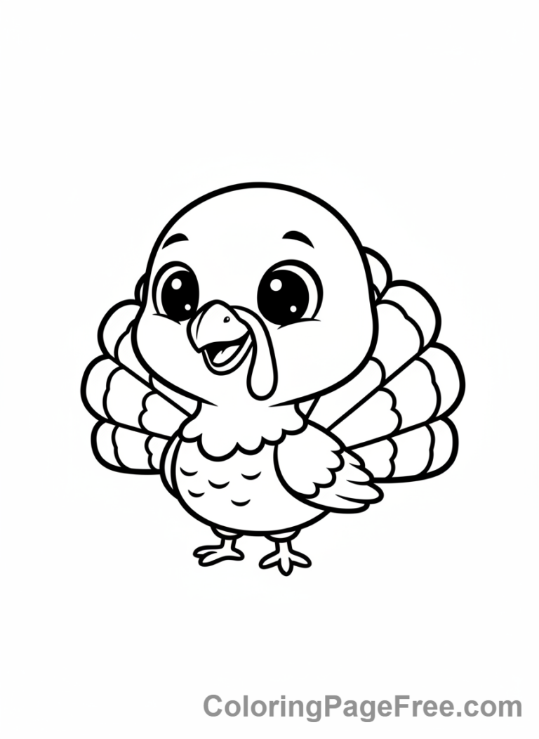 Turkey coloring page - Chibi turkey smiling