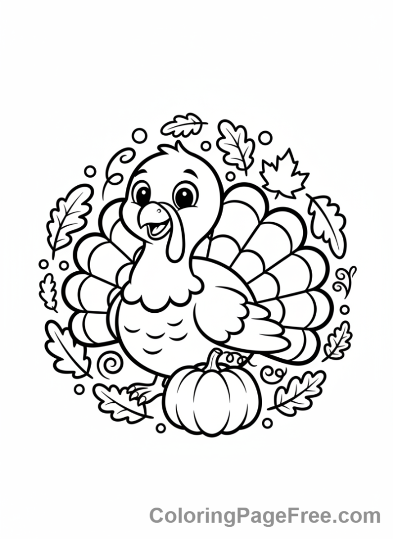 Turkey coloring page - Turkey autumn leaves