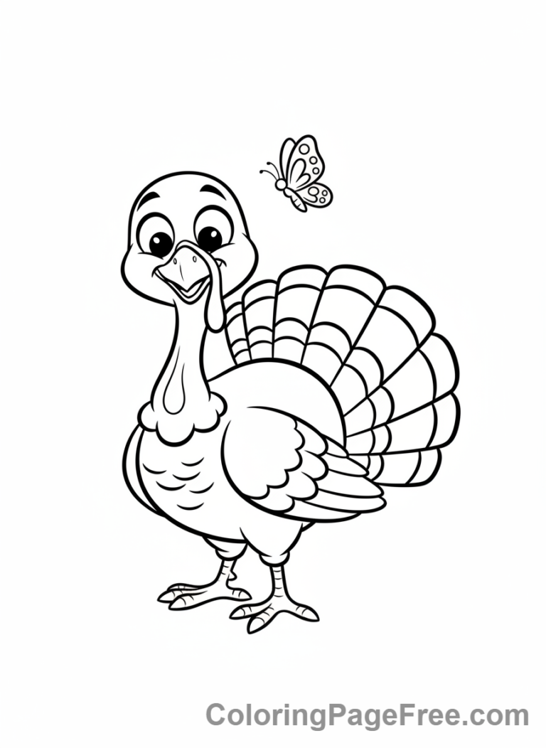 Turkey coloring page - Turkey curious butterfly