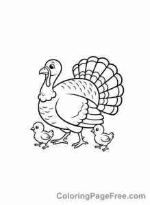 Turkey coloring page - Turkey with chicks