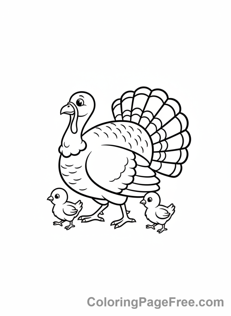 Turkey coloring page - Turkey with chicks