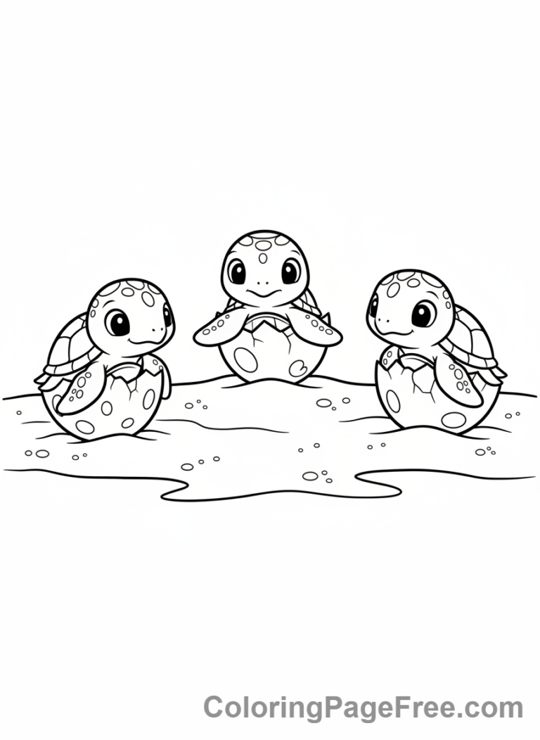 Turtle coloring page - Baby turtles hatching
