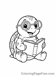 Turtle coloring page - Cartoon turtle reading
