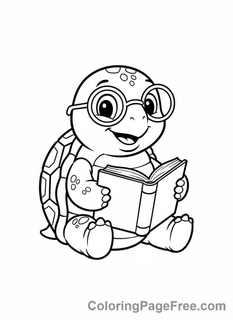 Turtle coloring page - Cartoon turtle reading