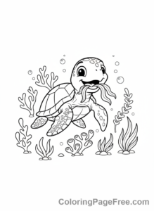 Turtle coloring page - Turtle eating seaweed