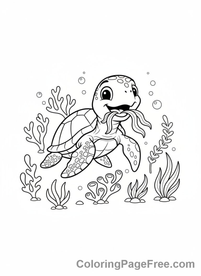 Turtle coloring page - Turtle eating seaweed