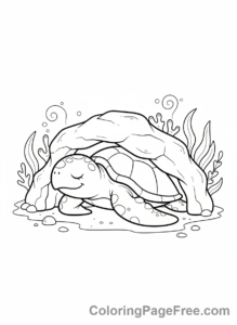Turtle coloring page - Turtle sleeping underwater