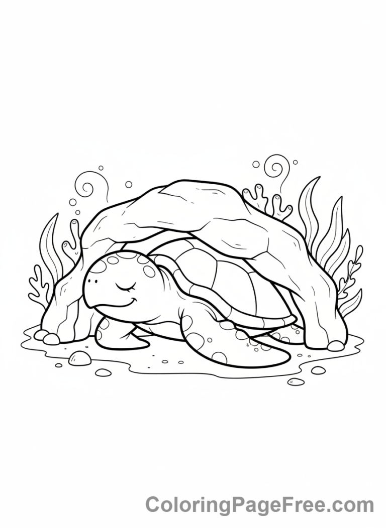 Turtle coloring page - Turtle sleeping underwater