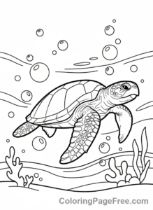 Turtle coloring page - Turtle swimming ocean