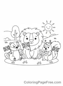 Uk Flag coloring page - Animals holding flags