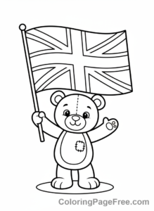 Uk Flag coloring page - Bear holding flag