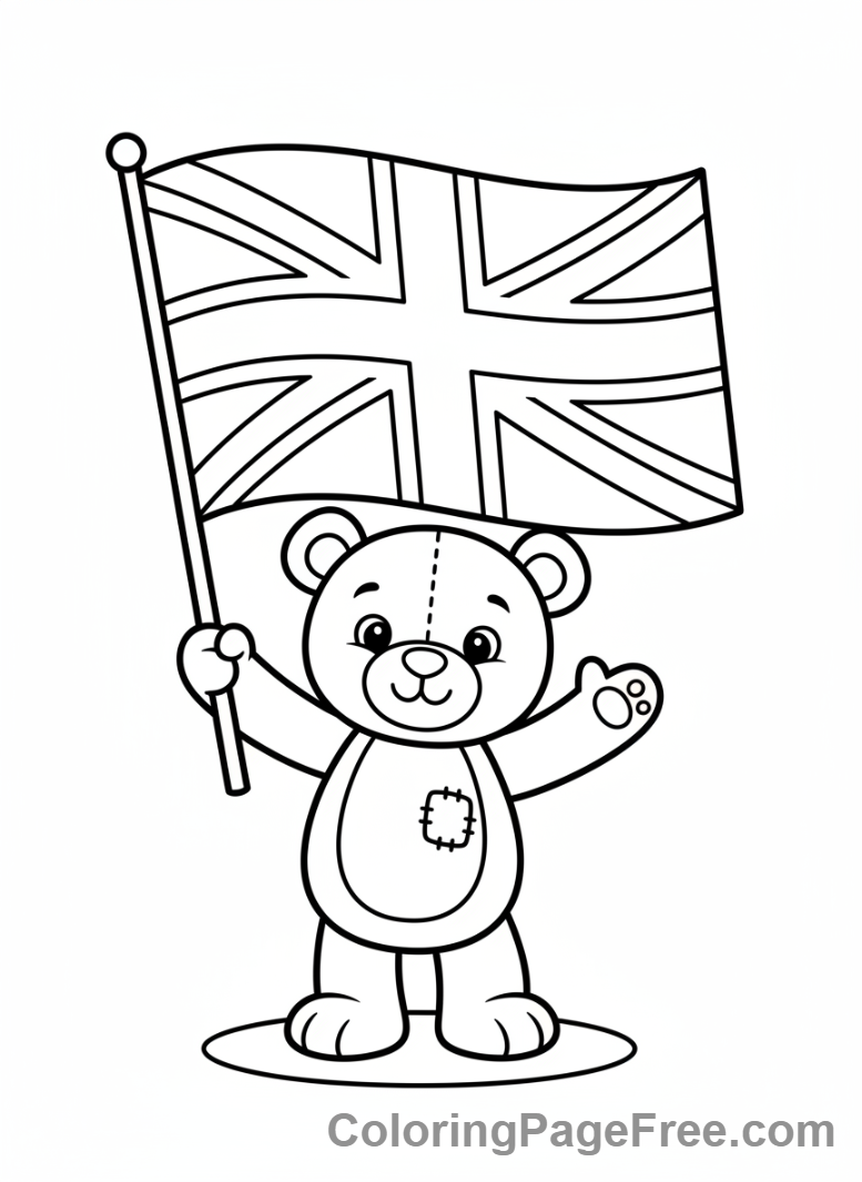 Uk Flag coloring page - Bear holding flag