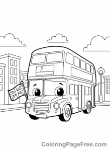 Uk Flag coloring page - Bus with flag