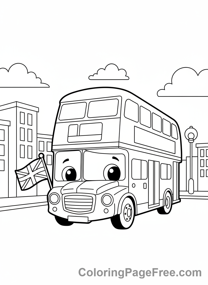 Uk Flag coloring page - Bus with flag