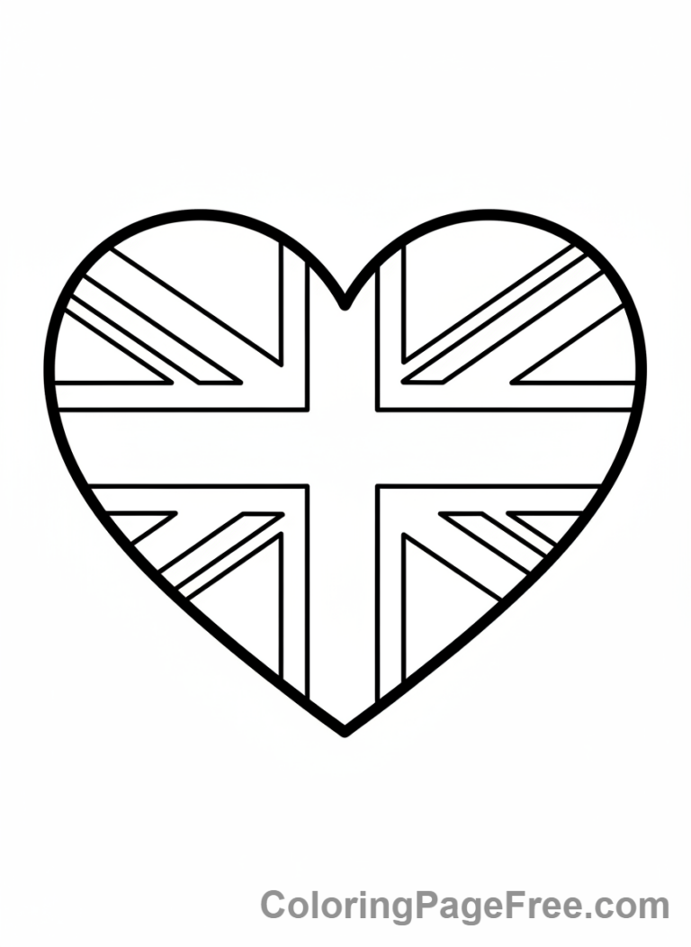 Uk Flag coloring page - Flag heart shape