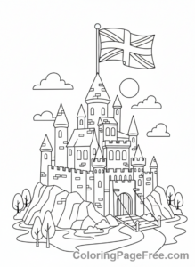 Uk Flag coloring page - Flag on castle
