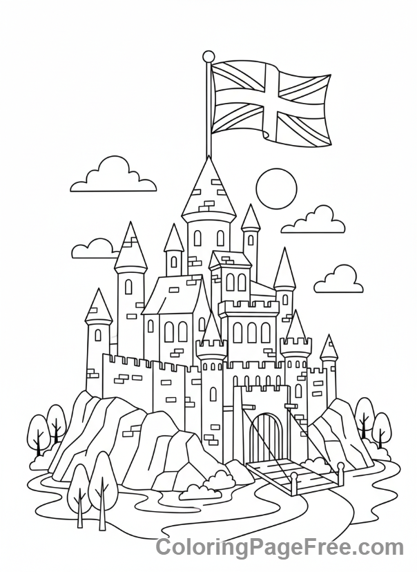 Uk Flag coloring page - Flag on castle