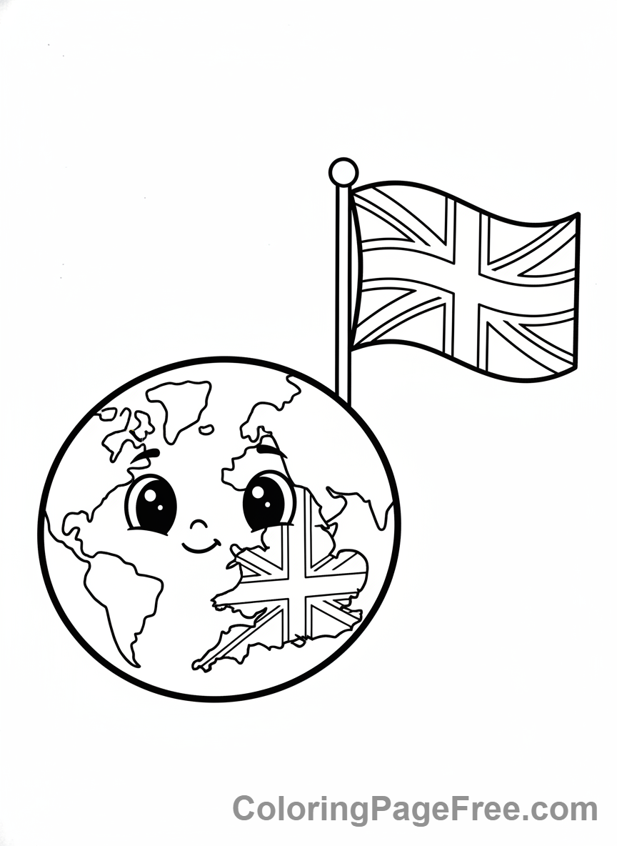 Uk Flag coloring page - Globe and flag