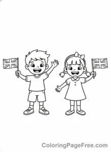 Uk Flag coloring page - Kids waving flags