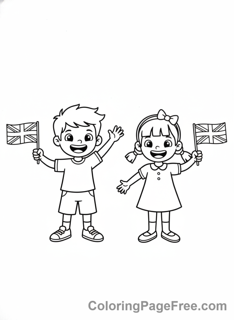 Uk Flag coloring page - Kids waving flags