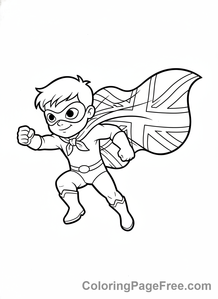 Uk Flag coloring page - Superhero flag cape
