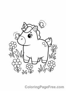 Unicorn coloring page - Baby unicorn playing