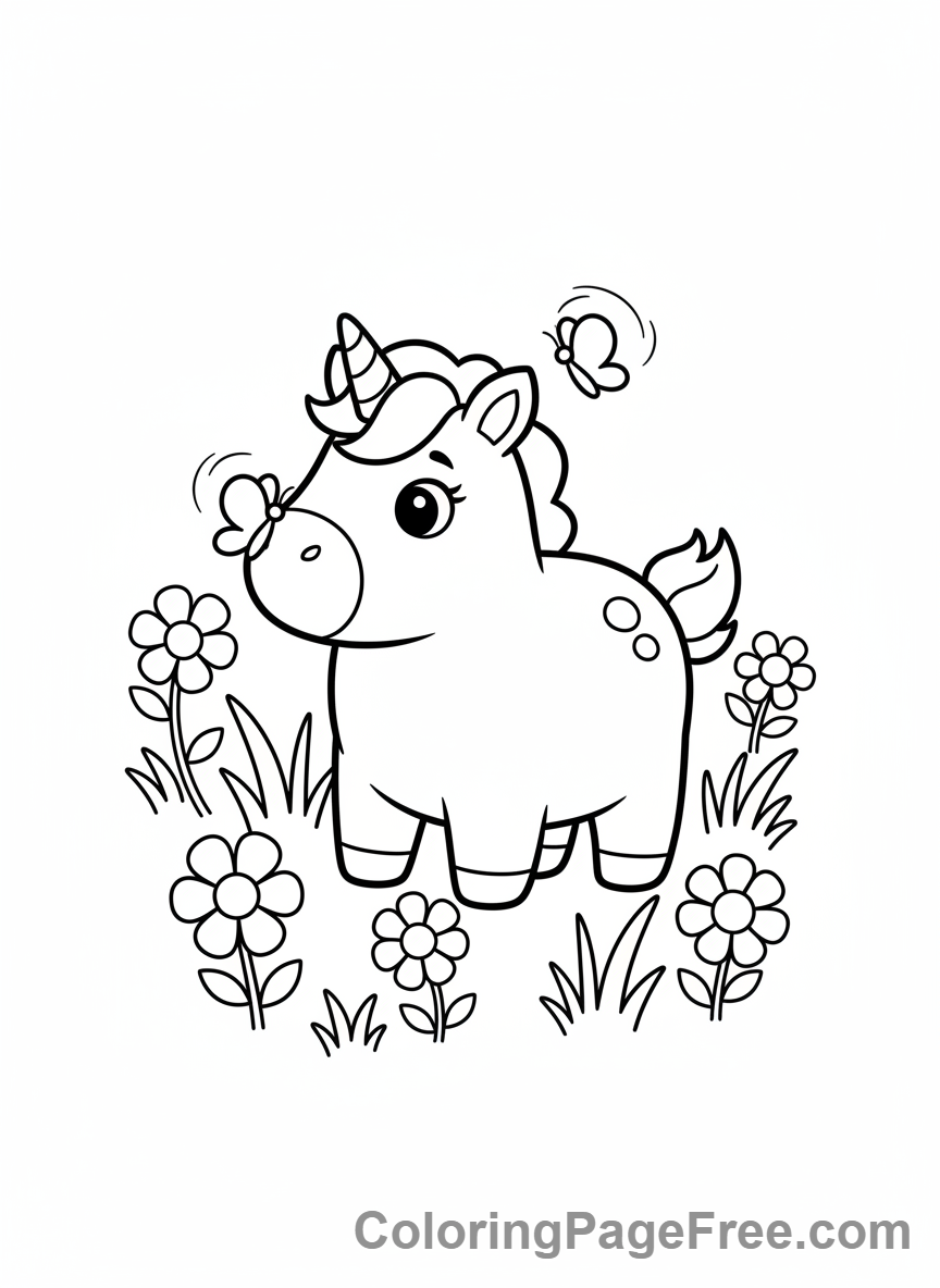 Unicorn coloring page - Baby unicorn playing