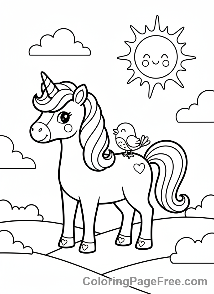 Unicorn coloring page - Unicorn bird friend