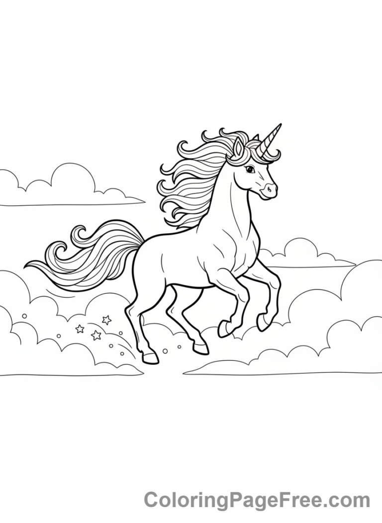 Unicorn coloring page - Unicorn cloud gallop