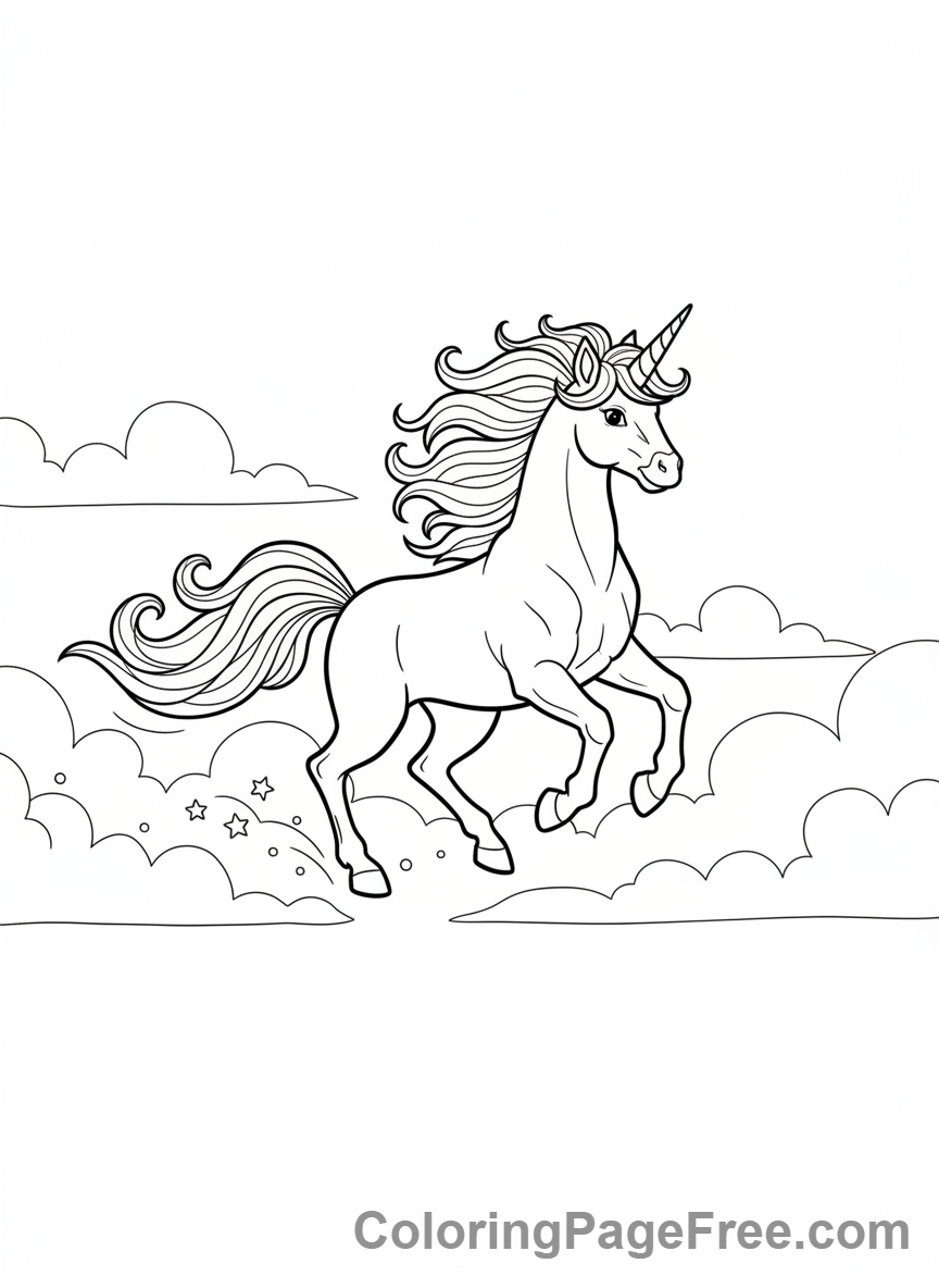Unicorn coloring page - Unicorn cloud gallop