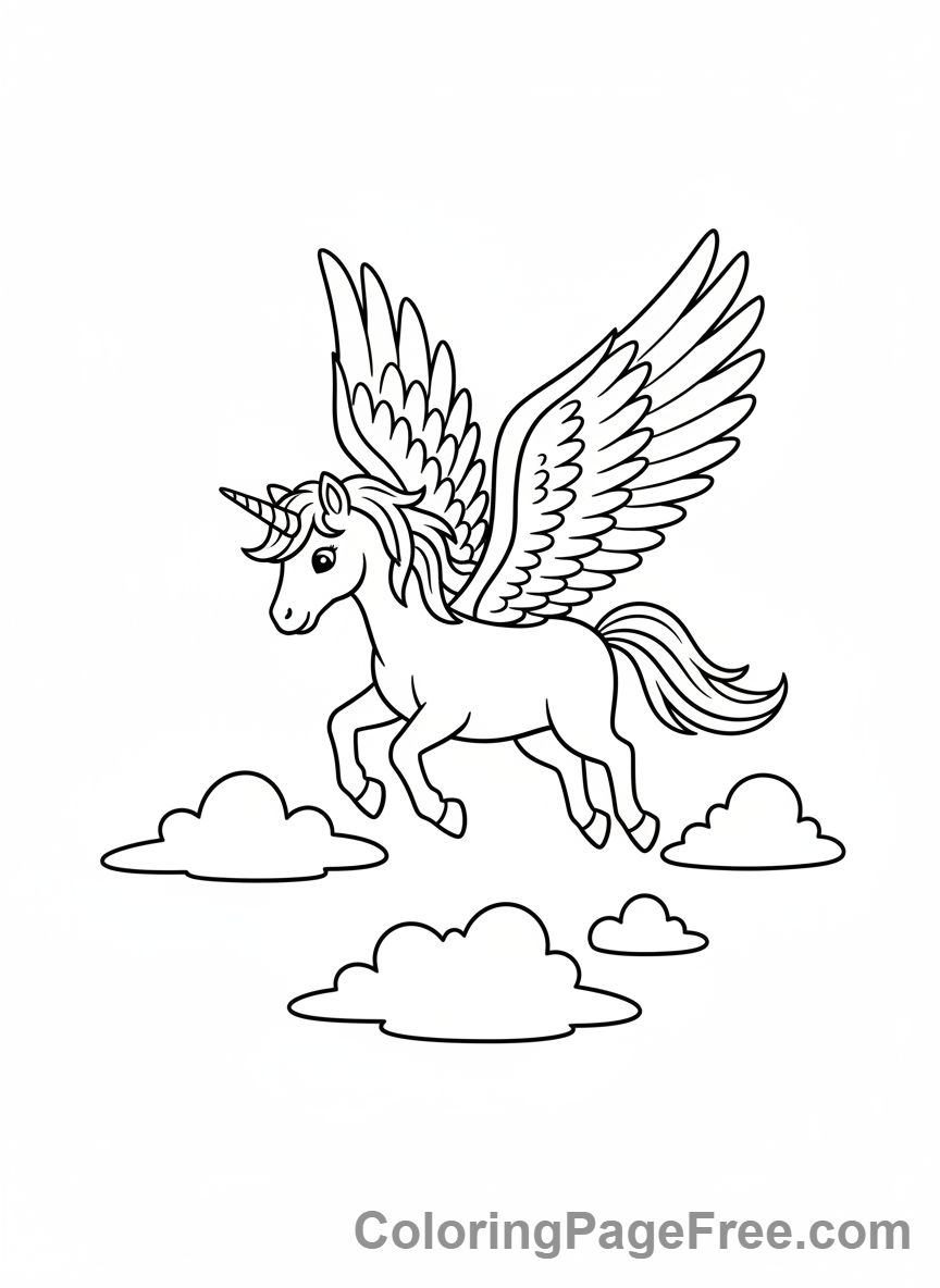 Unicorn coloring page - Unicorn flying wings