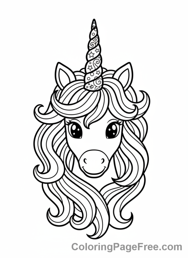 Unicorn coloring page - Unicorn head ornate