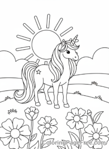 Unicorn coloring page - Unicorn meadow stand