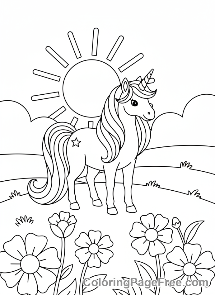 Unicorn coloring page - Unicorn meadow stand